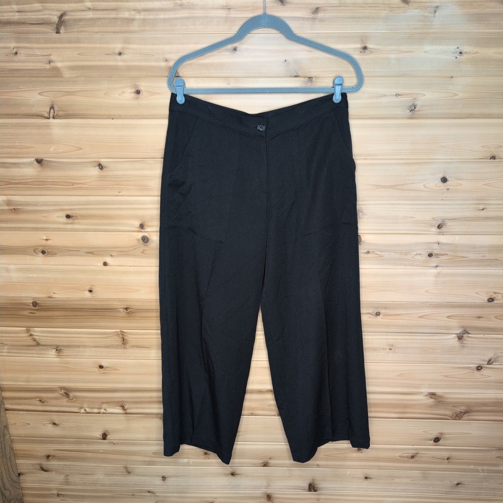 Clara Sun Woo Black Wide Leg Cropped Pants High Rise Patch Pocket Womens Large